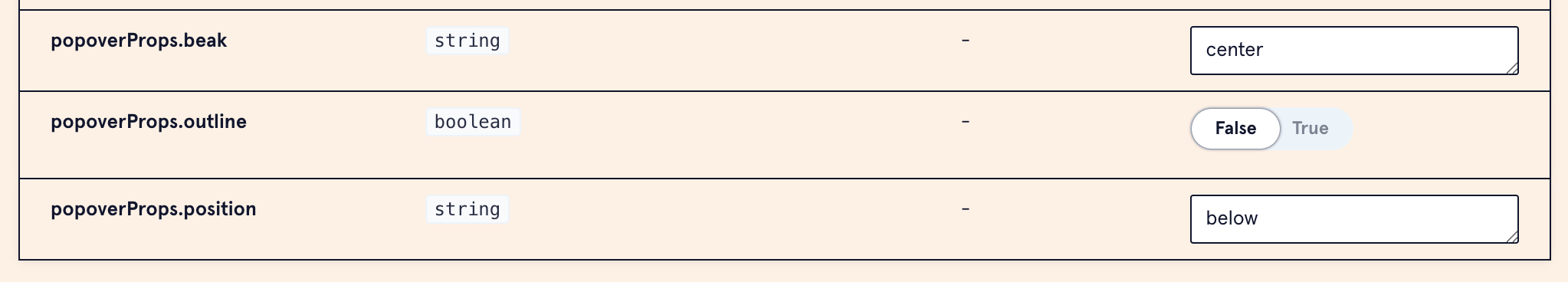 The Deep Controls add-on in action, with default args for popoverProps.